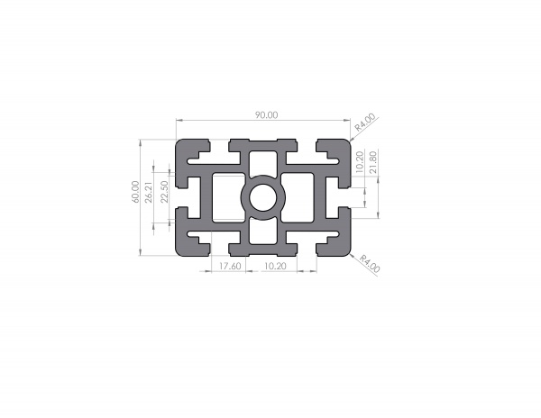 Aluminium profile 60x90 groove 10 B-type